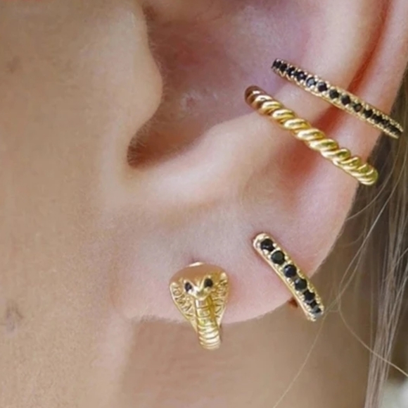 925 Sterling Silver Yellow Gold Zircon Cobra Snake Serpent - Picture 2 of 12